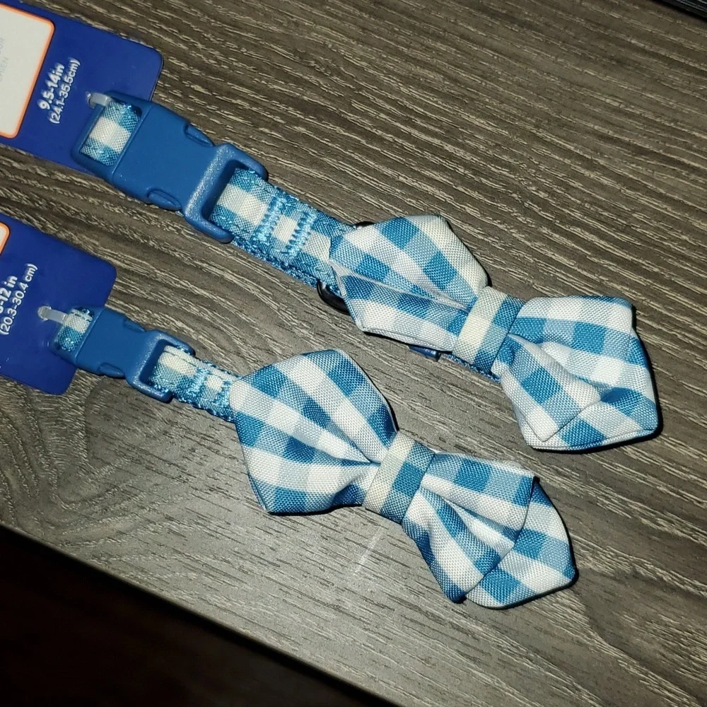 New Top Paw Blue & White Gingham Pet Plaid Dog Cat Bow Collar Xsmall & Small